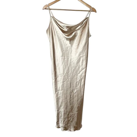 bebe Dresses & Skirts - Bebe Y2K Midi Slip Dress Champagne Womens L Cowl Neck Lettuce Hem Formal Event